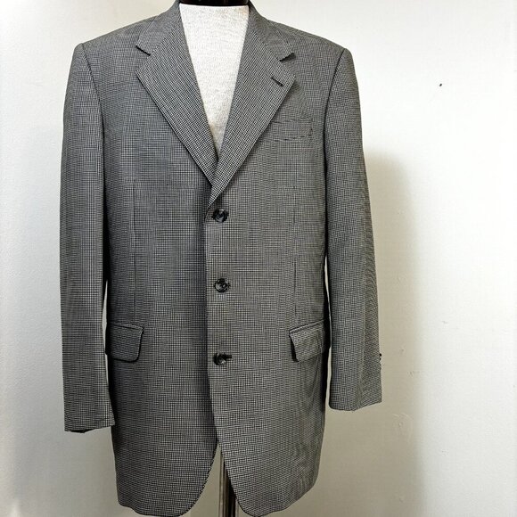 Jack Victor Handmake Men's Sport Coat Blazer‎ 46L Houndstooth Wool Suit Jacket - Picture 3 of 12